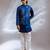 Cobalt blue embroidered linen satin kurta jacket set