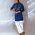 Cobalt blue embroidered linen satin kurta jacket set
