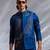 Cobalt blue embroidered linen satin kurta jacket set