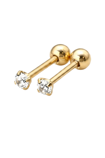 Sleek inlay single brilliance gold plated stud earring