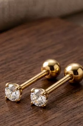 Sleek inlay single brilliance gold plated stud earring