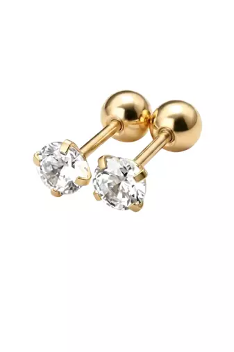Sleek inlay lone sparkle gold plated stud earring