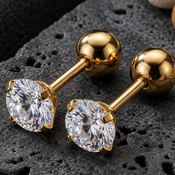 Sleek inlay lone sparkle gold plated stud earring 2