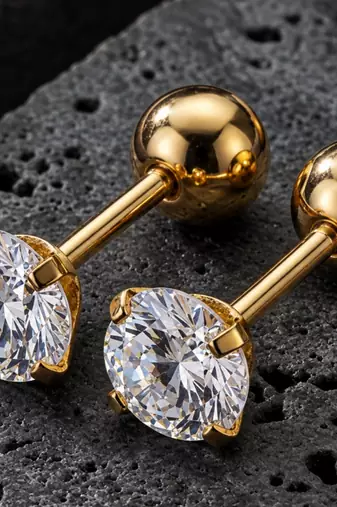 Sleek inlay lone sparkle gold plated stud earring