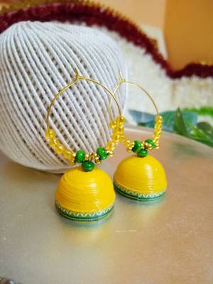 Yellow color ethnic hoops quilling jhumkas 1
