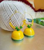 Yellow color ethnic hoops quilling jhumkas