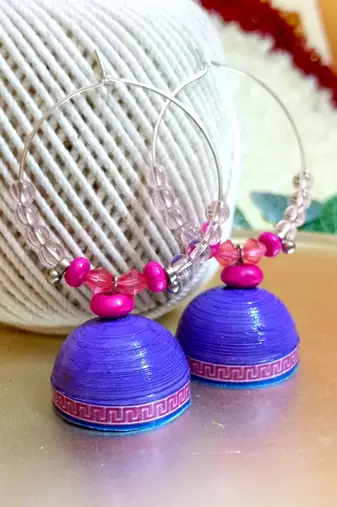 Lavender color ethnic hoops quilling jhumkas