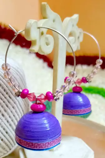 Lavender color ethnic hoops quilling jhumkas