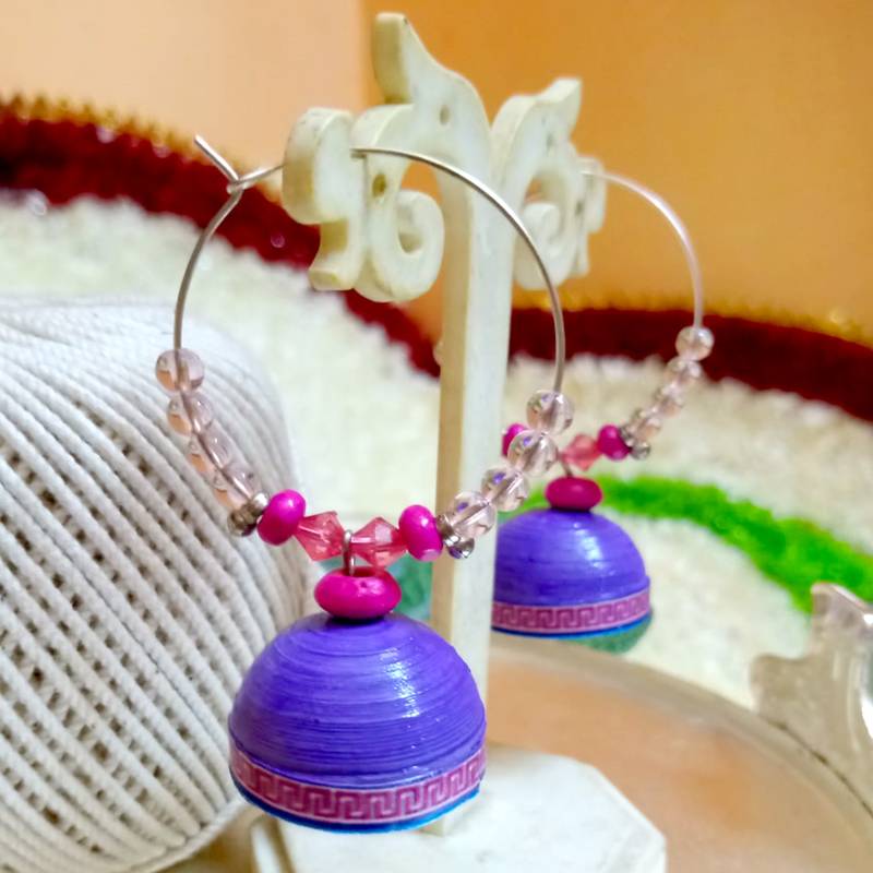 Lavender color ethnic hoops quilling jhumkas