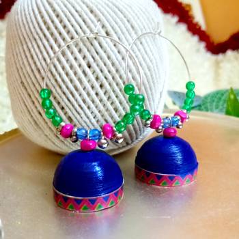 Blue color ethnic hoops quilling jhumkas 1