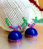 Blue color ethnic hoops quilling jhumkas