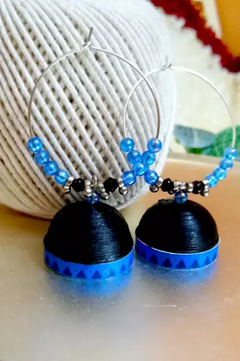 Black color ethnic hoops quilling jhumkas