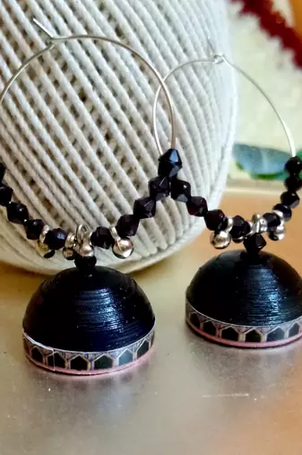 Black color ethnic hoops quilling jhumkas