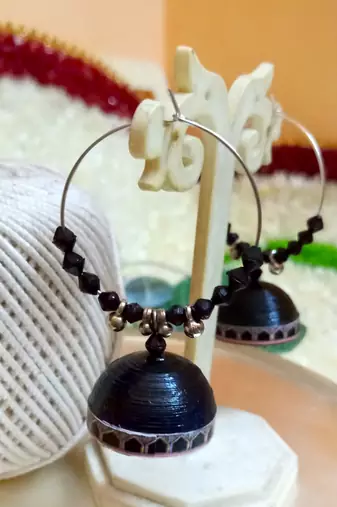 Black color ethnic hoops quilling jhumkas