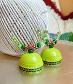 Bright green color ethnic hoops quilling jhumkas
