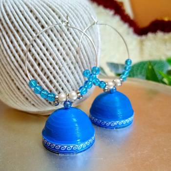 Blue color ethnic hoops quilling jhumkas 1