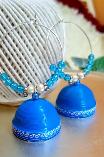 Blue color ethnic hoops quilling jhumkas