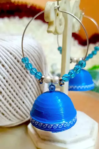 Blue color ethnic hoops quilling jhumkas