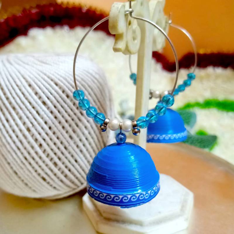 Blue color ethnic hoops quilling jhumkas