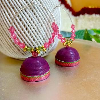 Purple color ethnic hoops quilling jhumkas 1