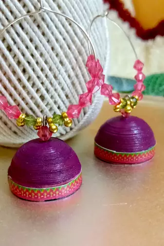 Purple color ethnic hoops quilling jhumkas