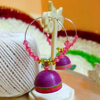 Purple color ethnic hoops quilling jhumkas 2