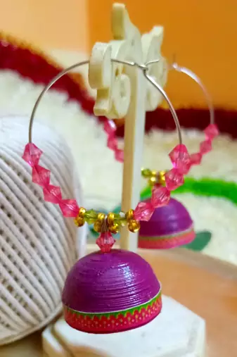 Purple color ethnic hoops quilling jhumkas