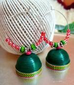 Green color ethnic hoops quilling jhumkas