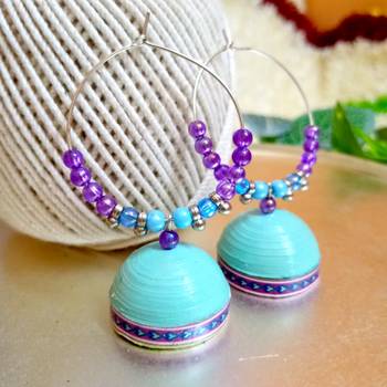 Light blue color ethnic hoops quilling jhumkas 1