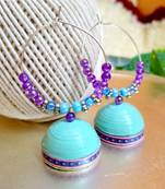 Light blue color ethnic hoops quilling jhumkas