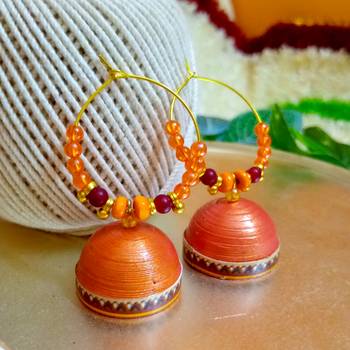 Copper color ethnic hoops quilling jhumkas 1