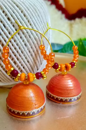 Copper color ethnic hoops quilling jhumkas
