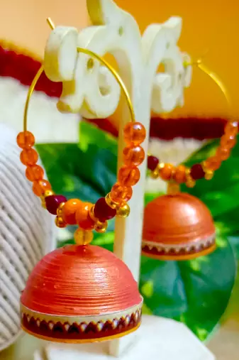 Copper color ethnic hoops quilling jhumkas