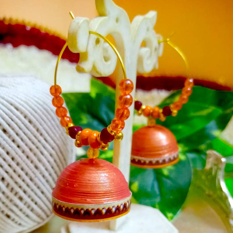 Copper color ethnic hoops quilling jhumkas