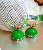 Green color ethnic hoops quilling jhumkas
