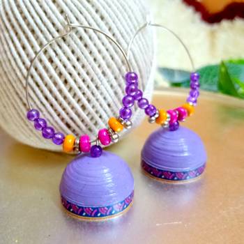 Lavender color ethnic hoops quilling jhumkas 1