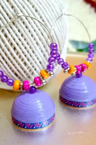 Lavender color ethnic hoops quilling jhumkas