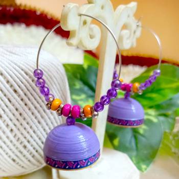 Lavender color ethnic hoops quilling jhumkas 2