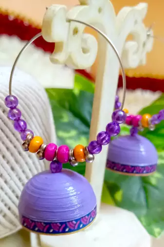Lavender color ethnic hoops quilling jhumkas