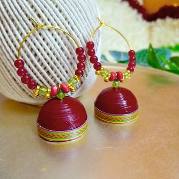 Maroon color ethnic hoops quilling jhumkas 1