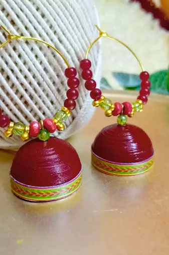 Maroon color ethnic hoops quilling jhumkas