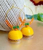 Yellow color ethnic hoops quilling jhumkas