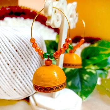 Yellow color ethnic hoops quilling jhumkas 2