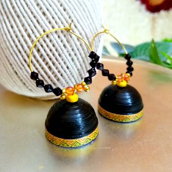 Black color ethnic hoops quilling jhumkas 1