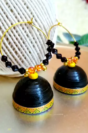 Black color ethnic hoops quilling jhumkas