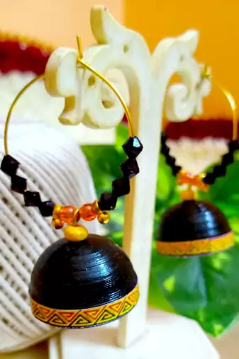Black color ethnic hoops quilling jhumkas