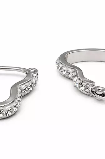 Heart shape crystal hoop earrings, silver tone, anti-tarnish
