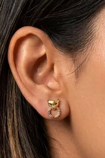 Kitty eyes gold plated stud earring