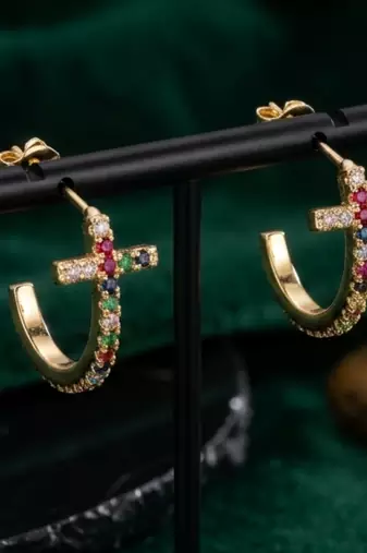Hollow cuff gold plated stud earring