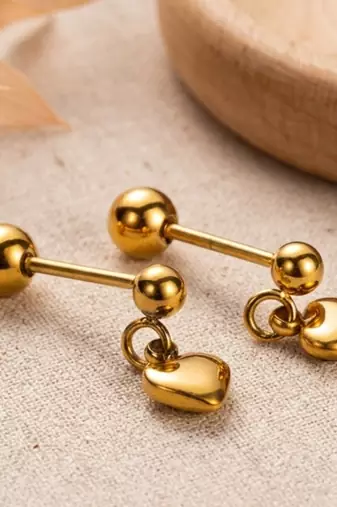Cupid dangling hearts gold plated stud earring